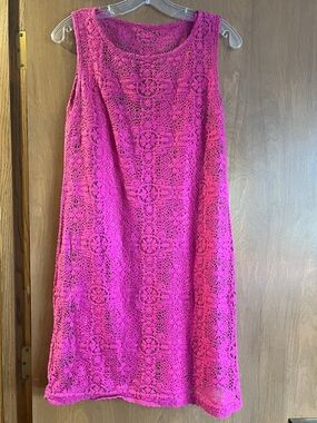 Laundry By Shelli Segal Hot Pink Crochet Midi Dress